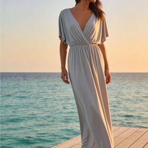 Zara Light Gray Maxi Dress with V-Neck